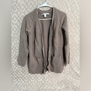 Cozy Max Studio Ribbed Knit Cardigan | Lambswool Nylon Blend, Size M, Taupe
